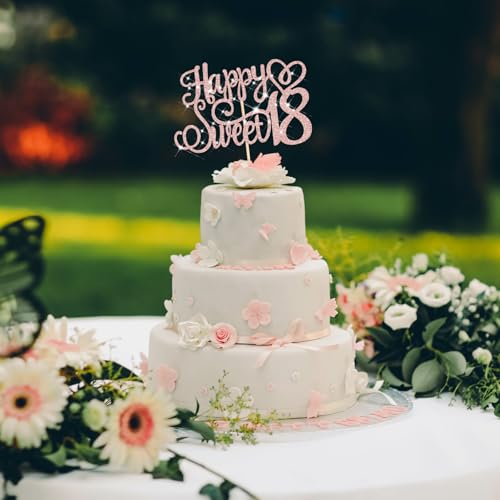 Pink Glitter 18th Birthday Cake Topper - Cheers to 18 Years