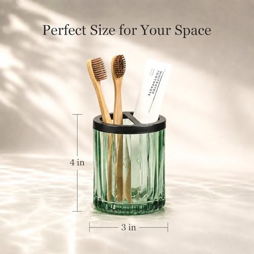 Amolliar Green Glass Toothbrush Holder with Divider - 8oz