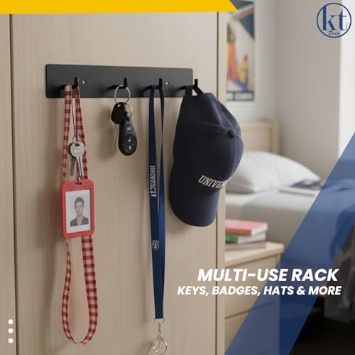 Wall-Mounted Key Holder Rack with 4 Hooks - Self-Adhesive Entryway Organizer