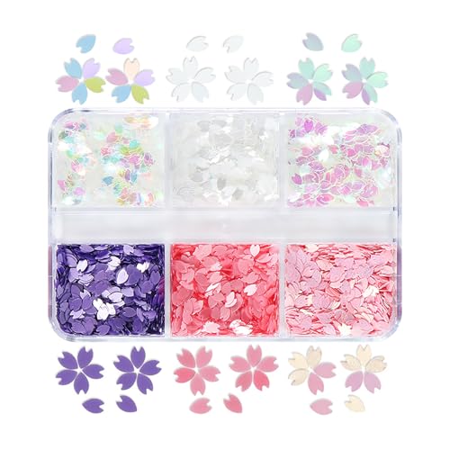 MOLILON 3D Holographic Cherry Blossom Nail Glitter Sequins Set with Tools