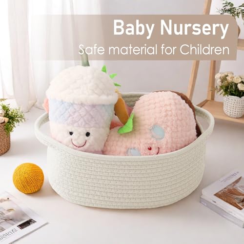 Small Woven Cotton Rope Basket - 12x8x5 inch White Empty Gift Basket