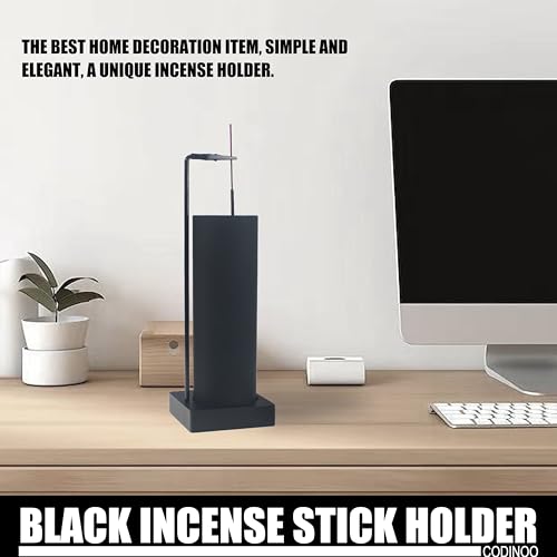 CODINOO Modern Upside Down Incense Holder with Glass Ash Catcher - Black