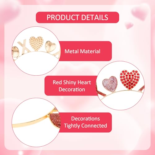 CURASA Crystal Heart Rhinestone Headband for Valentine's Day