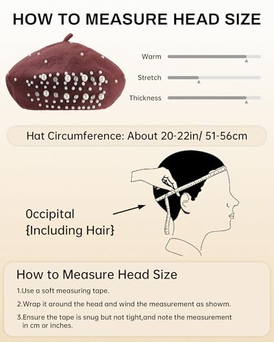 AWAYTR French Wool Beret Hat with Pearls & Rhinestones for Women