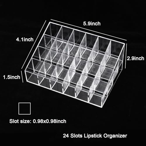 24-Slot Lipstick Organizer - Clear Plastic Cosmetic Display Holder