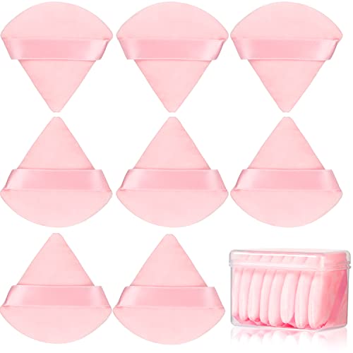 JASSINS 8Pcs Triangle & Round Makeup Powder Puff Set, Soft Velour Wet & Dry Sponge