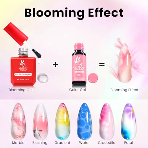 Lavender Violets Blooming Gel 15ml Clear UV LED Nail Polish for Marble Watercolor Art
