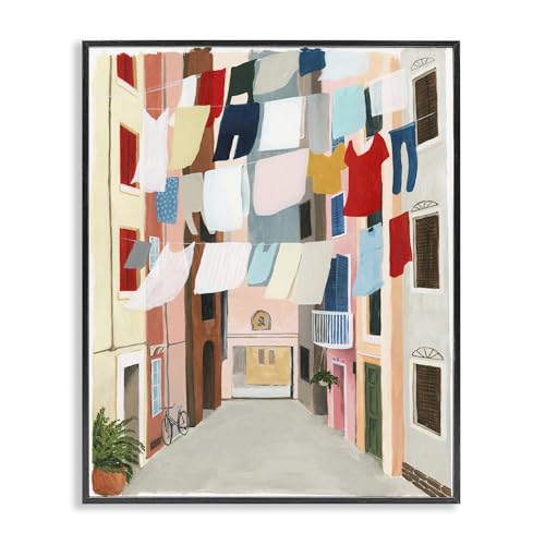 Stupell Industries Colorful Laundry Day Clothes Line Between Apartments Black Framed Wall Art, 11x14, Multicolor