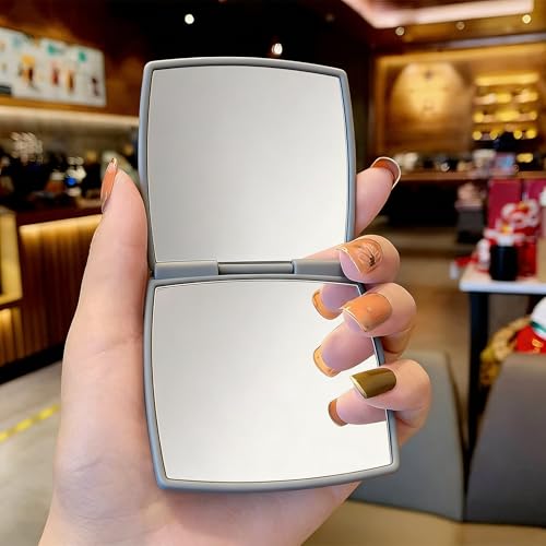 Cyan Compact Makeup Mirror with 2x Magnification for Purse and Travel