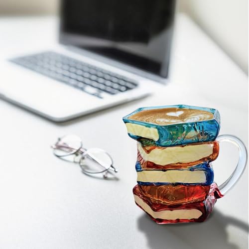 Painted Book Mug for Hot Cold Drinks 15oz Novelty Glass Literary Gift