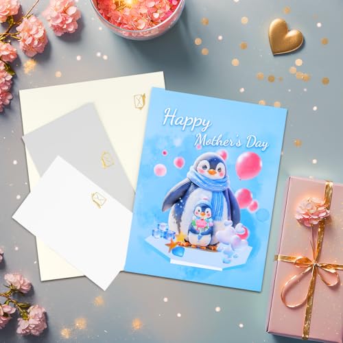 Penguin 3D Pop Up Mother's Day Greeting Card with Envelope