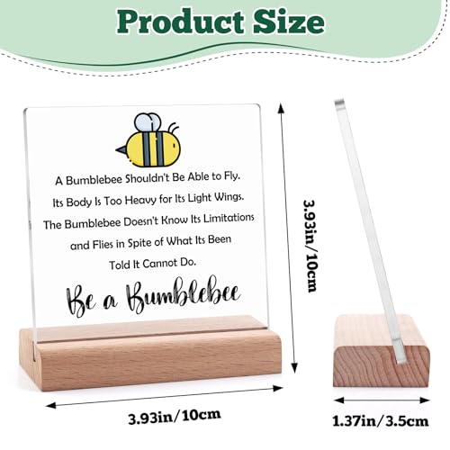 Inspirational Bee Acrylic Plaque with Wooden Stand - Positive Desk Decor Gift