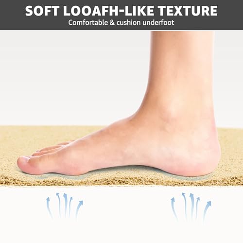 Yolife Triangle Shower Mat 23.6" x 23.6" - Beige Loofah Non-Slip Bath Mat