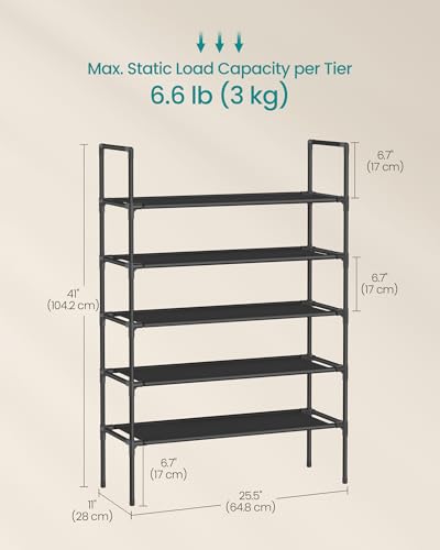 SONGMICS 5-Tier Shoe Rack, 25.5”W Narrow Shoe Storage for Closet & Entryway