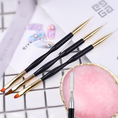 FULINJOY 5-Piece Nail Art Tool Set with Resin Palette and Dual-Ended Brushes