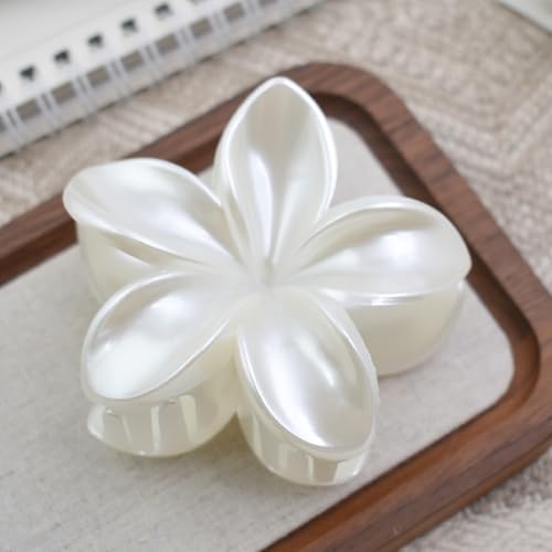 Pearl White Plumeria Flower Hair Claw Clip 3.1 Inch Non-Slip Hair Accessory