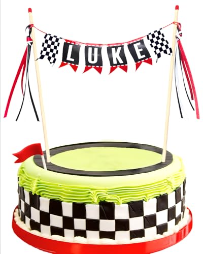 Custom Race Car Cake Topper – Personalized Checkered Flag Party Decor