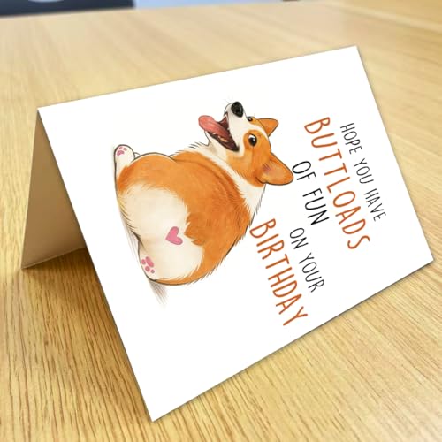 Funny Corgi Birthday Card with Kraft Envelope & Gold Seal