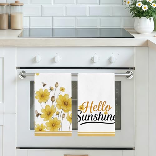Premium Spring Summer Kitchen Towels Set of 2 - 18x26 Inch, Absorbent & Fade-Resistant, Hello Sunshine Design