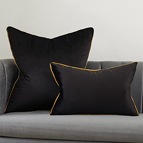 Avigers Black Velvet Lumbar Pillow Cover 12x20 Inch with Hidden Zipper