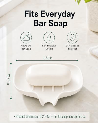 AIMAIAIMAI White Silicone 3-Pack Soap Dish with Drain Spout - Shower & Bathroom Use