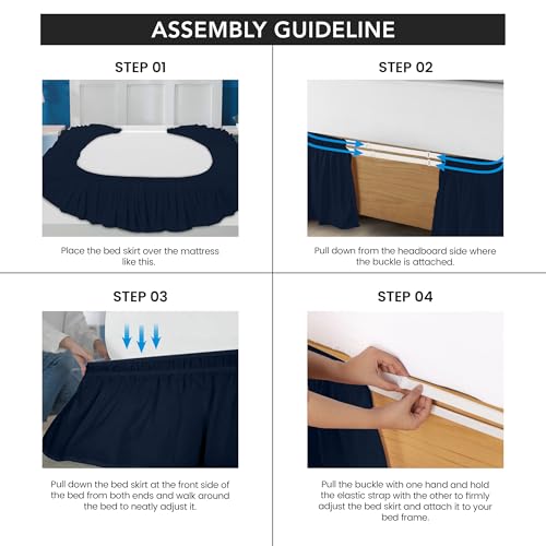 King Bed Skirt with Easy Fit Elastic Belt - 16 Inch Drop, Grey