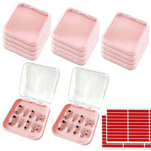 14 Pcs Press On Nail Packaging Boxes - Pink Acrylic Storage Case with Tape