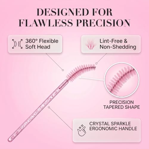 i-Laesh Glitter Pink Disposable Eyelash Spoolie Brushes 100PCS