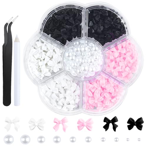 300Pcs 3D Bow Nail Charms and Flatback Pearls Set for DIY Manicure