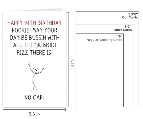 Funny 14th Birthday Card with Gen Z Slang - Premium Quality
