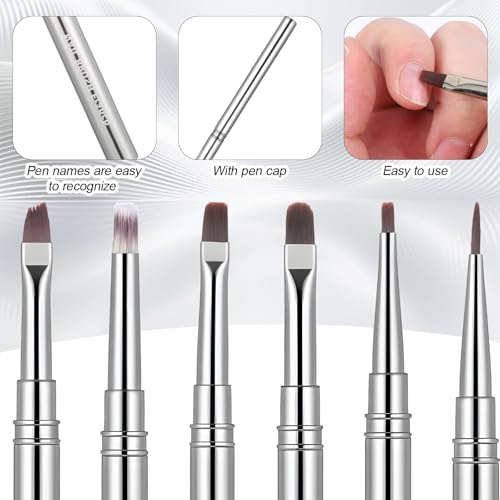 Exclaith 6-Piece Nail Polish Clean Up & Gel Art Brush Set with Metal Handles