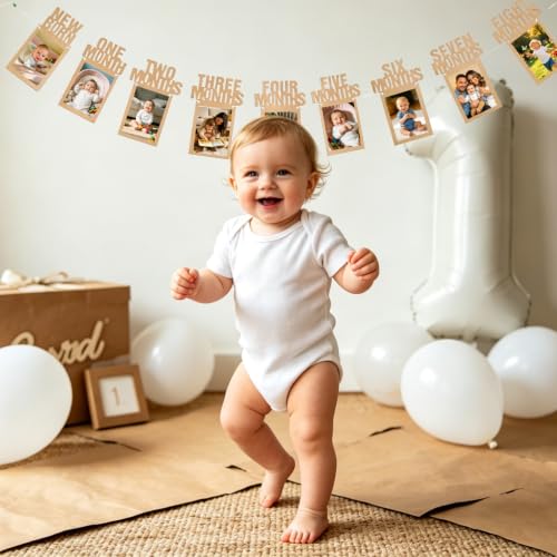 1st Birthday Photo Banner for Baby - Pre-Assembled Milestone Garland