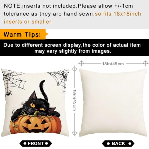 RABUSOFA Halloween Pillow Covers 18x18 Black Cat & Pumpkin