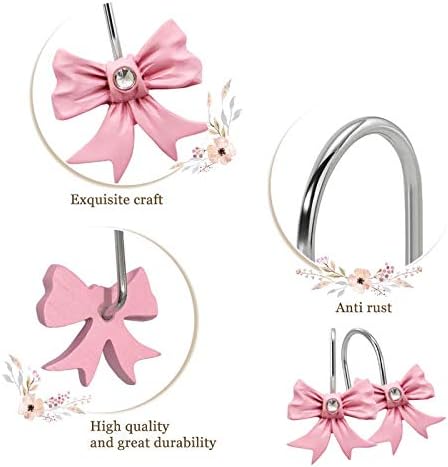 Skiennix Decorative Shower Curtain Hooks - Pink Bow Knot Resin Rings for Bathroom & Nursery Decor | 12PCS Set