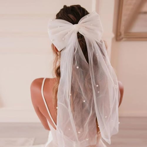 White Bridal Hair Bow Clip - Elegant Wedding Hair Accessory for Brides