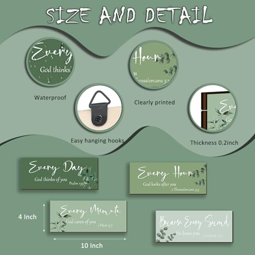 Green Bible Verses Wall Decor - 4 Rustic Christian Signs