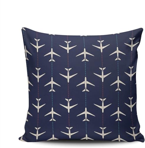 Navy Blue & White Airplanes Throw Pillow Cover - 18" x 18" (Pack of 1)