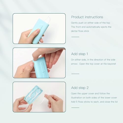 LIAMOSS Portable Dental Floss Dispenser Case with 10 Floss Picks, Blue