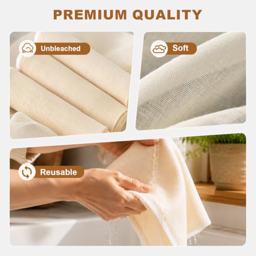 6-Pack Unbleached Cheese Cloths 20x20 Inches Reusable for Cooking & Straining