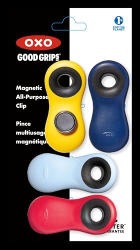 OXO Good Grips 4-Piece All-Purpose Magnetic Clips Set Navy Blue/Yellow/Red & Light Blue