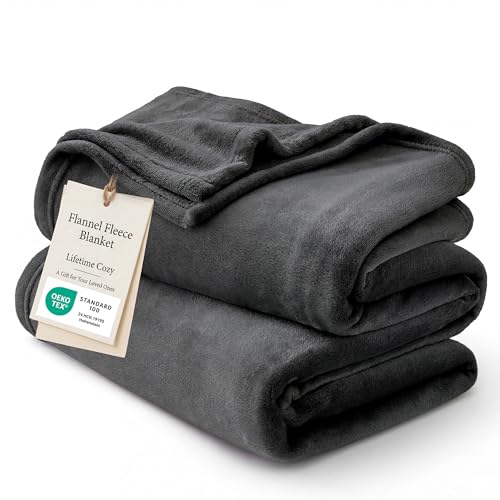 Bedsure Full Size Flannel Fleece Blanket - Charcoal 84x90 Inch Soft Plush