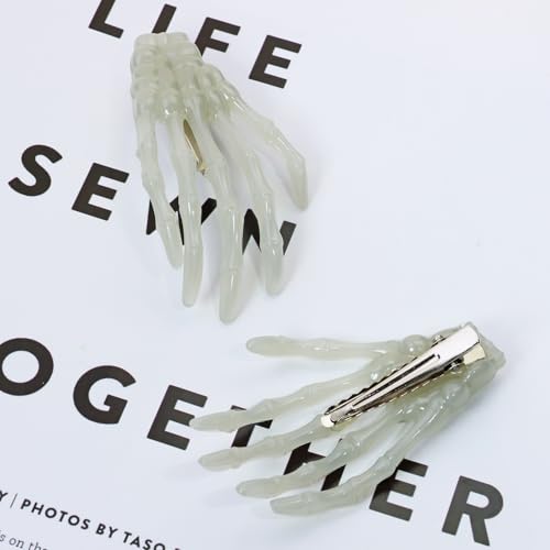 Penta Angel Skeleton Hand Hair Clips Metal Skull Hairpins 2Pcs White