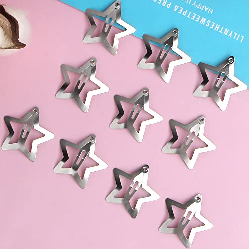 Silver Star Hair Clips 10 Pack Metal Barrettes Y2K Hair Accessories