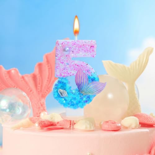 Pink Blue Mermaid Number 5 Cake Candles - 2.76 Inch Birthday Party Decorations