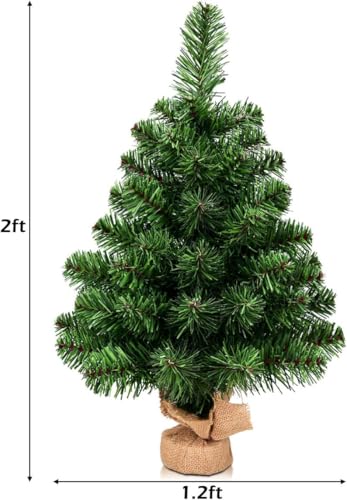 2FT Artificial Christmas Tree with Burlap Base - Green Tabletop Holiday Tree