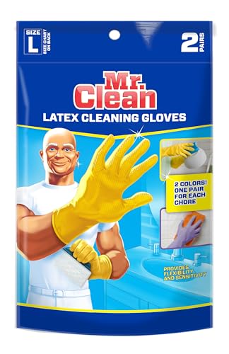 Mr. Clean Reusable Latex Gloves - 2 Pairs in 2 Colors