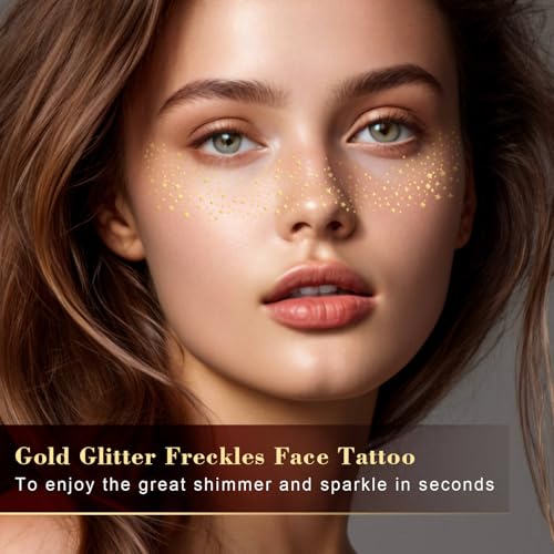MEICOLY Gold Glitter Face Freckles Temporary Tattoo Patches 6Pcs