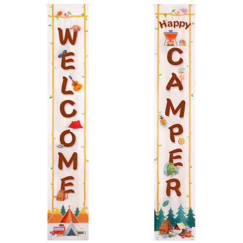 Camping Theme Party Banners - 2 Pack Welcome Happy Camper Signs