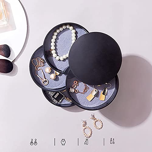 Black 4-Layer Rotating Jewelry Organizer Box for Women Travel Storage