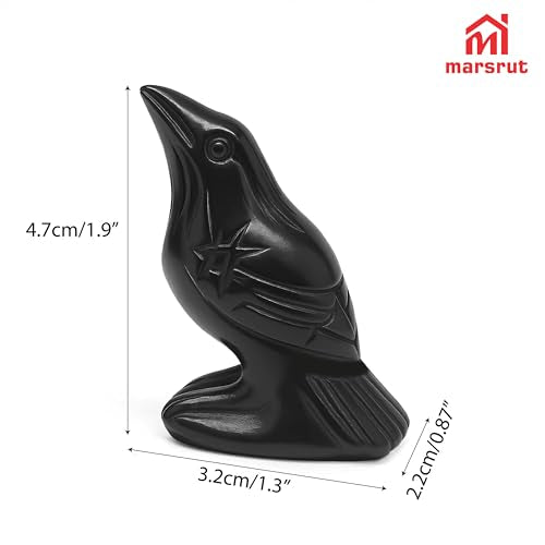 Natural Black Obsidian Raven Statue, 2-Inch Hand-Carved Crow Figurine